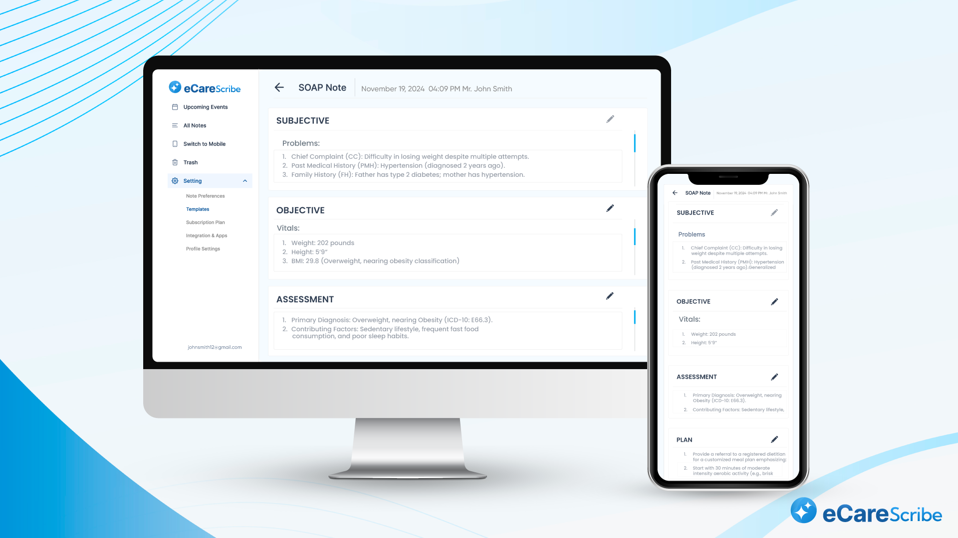 Enhancing Weight Loss Consultations with AI: An eCareScribe Success Story SOAP note image