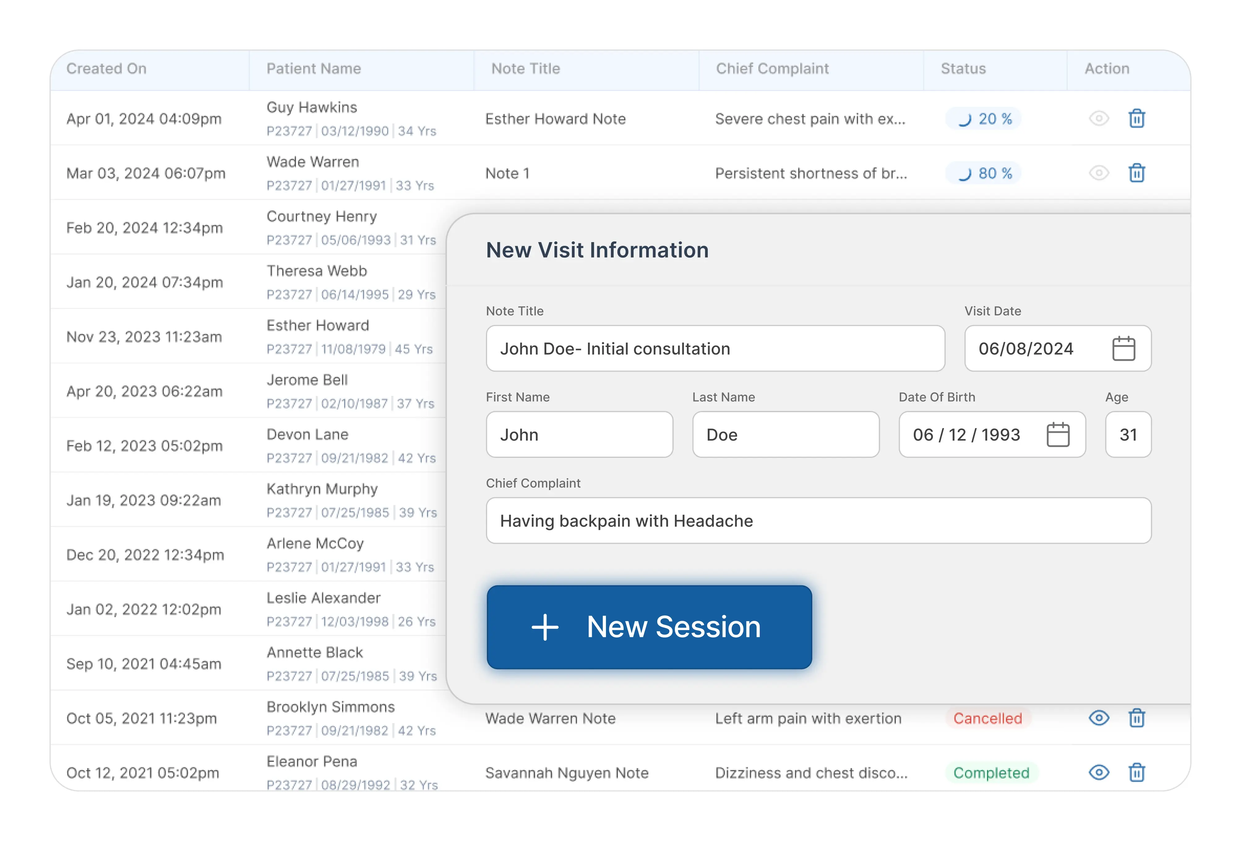 Create an encounter entry by scheduling a virtual or in-person patient appointment